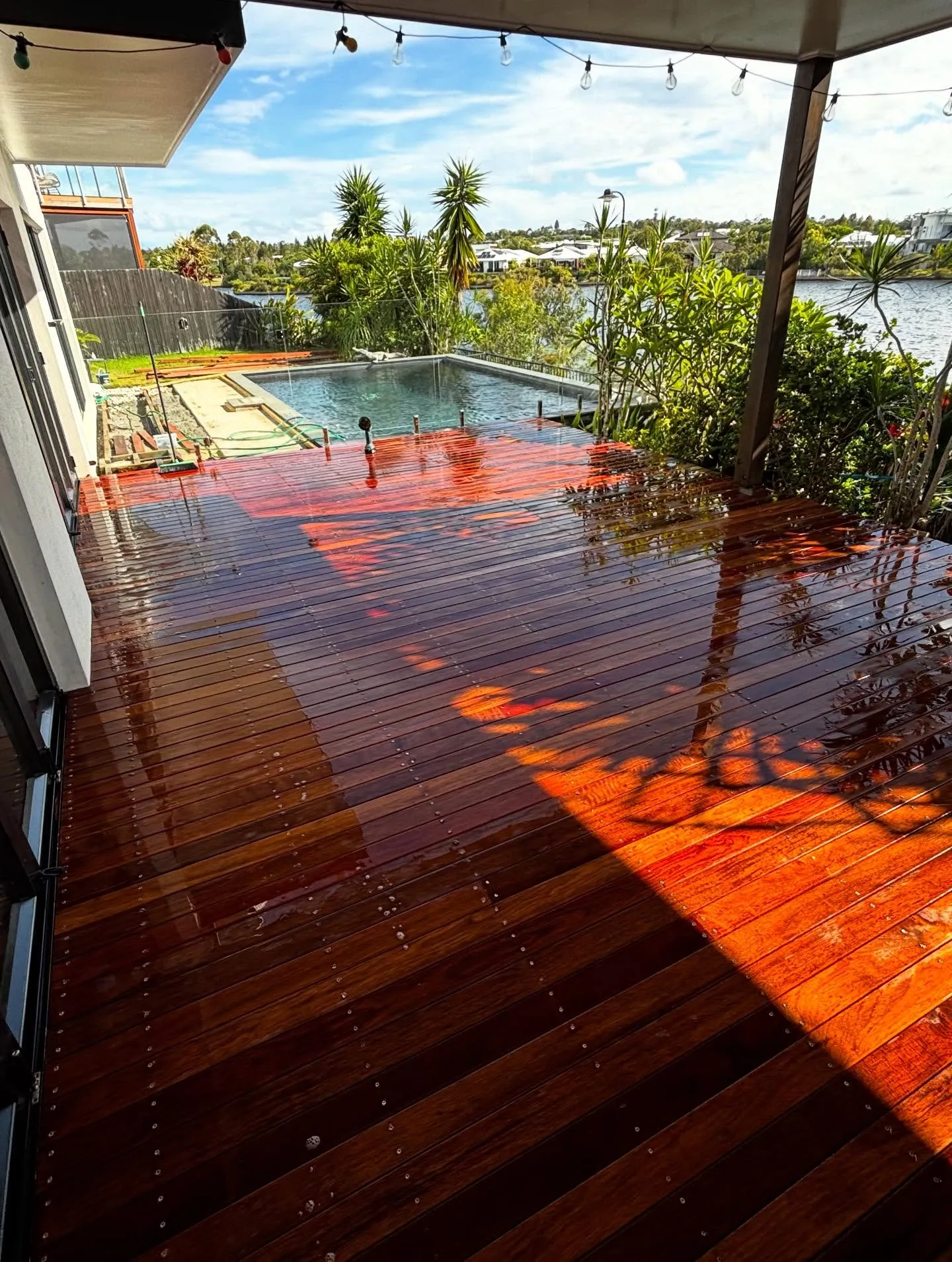 Oiled riverside deck